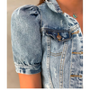 2 Pieces  Women Fashion Vintage Frayed Denim Short Sleeve Single-Breasted Jacket