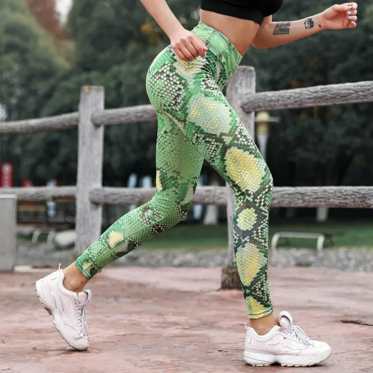 (Buy 1 Get 1) Women Fashion Snake Pattern Yoga Fitness Sports Running Training Tight Leggings