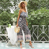 Women Vacation Chiffon Printed Ruffles Suspenders Bohemian Wide-Leg Jumpsuit