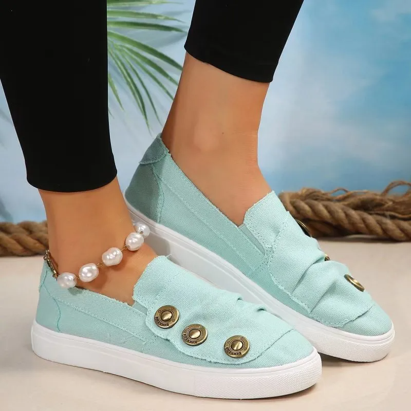 Women Fashion Plus Size Solid Denim Canvas Flat Sneakers