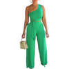 Women Solid Color Oblique Shoulder Sleeveless Top And High Waist Wide-Leg Pants Sets