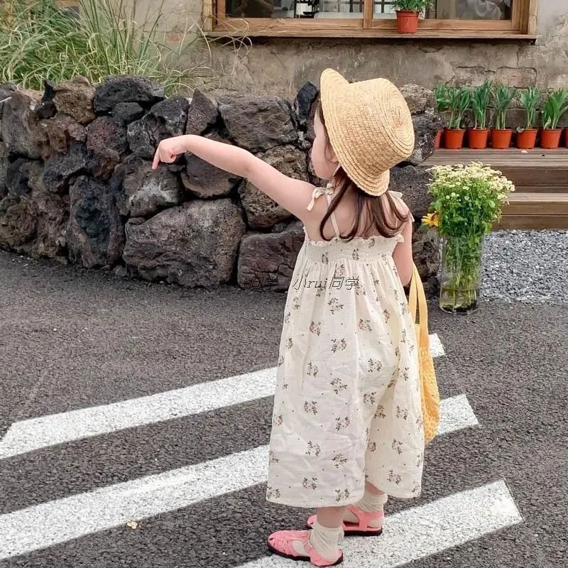 Kids Toddler Girls Fashion Fresh Style Floral Wide Leg Suspenders Jumpsuit