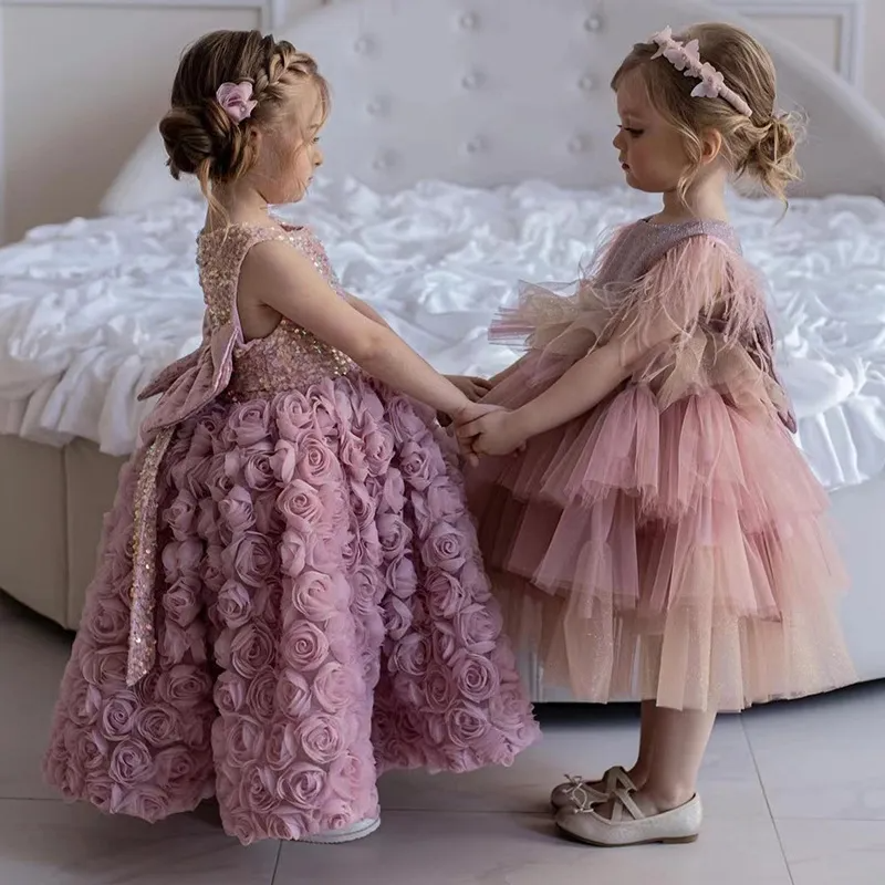 Toddler Girls Fashion Party  Floral Mesh Sequins Sleeveless Tutu Princess Dress