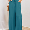 Women Fashion Casual Solid Color Elastic Waist Wide Leg Pants