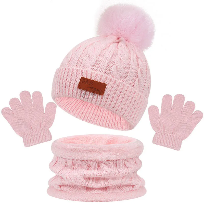 (Buy 1 Get 1) Kids Unisex Autumn Winter Fashion Casual Cute Solid Color Hat Scarf Gloves Three Set