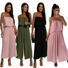 Women Strap Tube Top Pleated Loose Jumpsuit