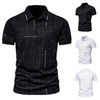 Men Fashion Casual Plaid Letter Print Lapel Short Sleeve Loose Polo Shirt