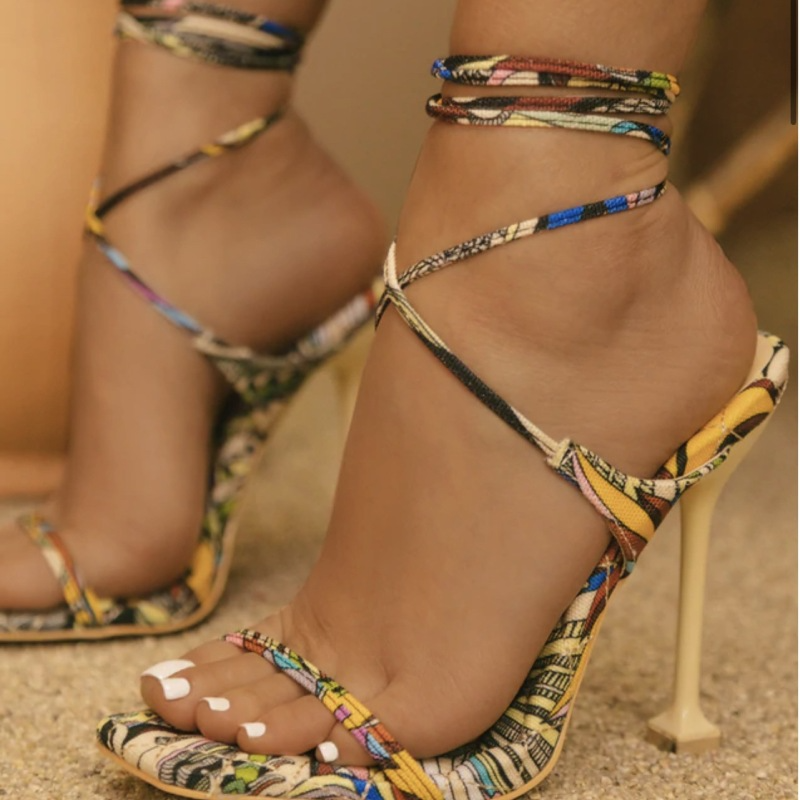 Women Fashion Square Toe Ankle Strap Stiletto Sandals Sexy Shoes