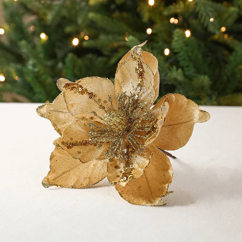 (Buy 1 Get 1) Simple Champagne Simulation Gold Powder Christmas Flower Scene Decoration