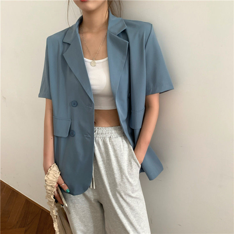 Women Casual Solid Color Thin Loose Short-Sleeved Blazer