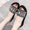 Women Fashion Vacation Beach Plus Size Rhinestone Thick-Soled Slippers