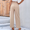 Women Fashion Casual High Waist Solid Color Office Chic Straight Pants