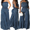 Women Fashion Loose Strapless Denim Jumpsuit