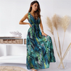 Women Fashion Flower Printing V Neck Dress