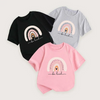 (Buy 1 Get 1) Kids Toddler Big Boys Girls Summer Casual Cute Versatile Rainbow Stripe Print Short Sleeve Round Neck T-Shirt