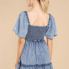 Women Fashion Sweet Vacation Square Neck Washed Short-Sleeved Denim Dress