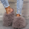 Winter Women Fashion Solid Color Plush Flat House Slippers