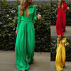 Women Fashion Elegant Solid Color Shirt Loose Wide Leg Pants Two-Piece Set