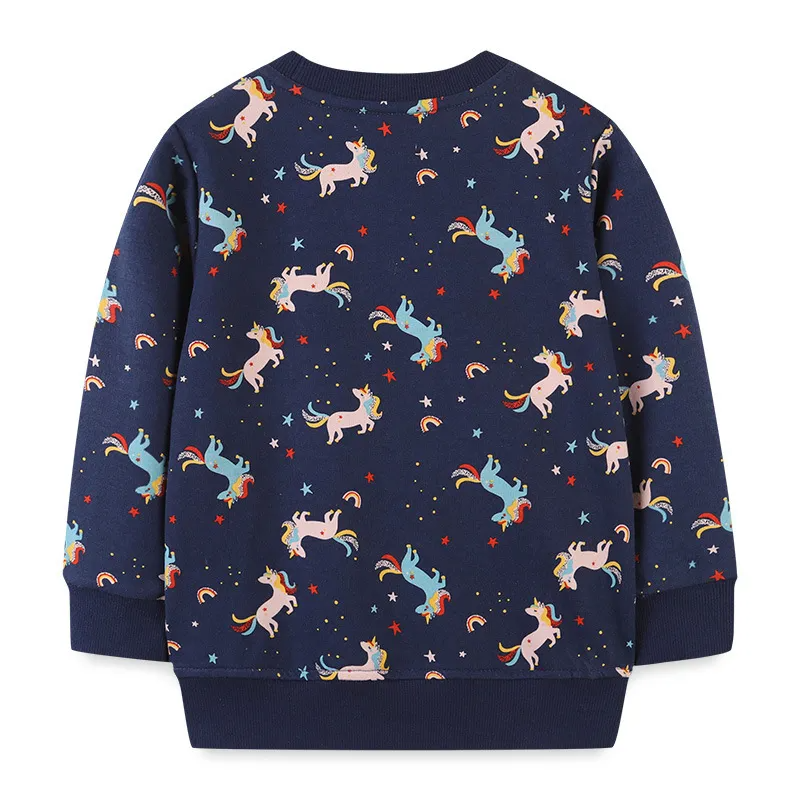 Kids Toddler Girls Autumn Winter Fashion Casual Cute Rainbow Cartoon Pony Print Round Neck Sweatshirts