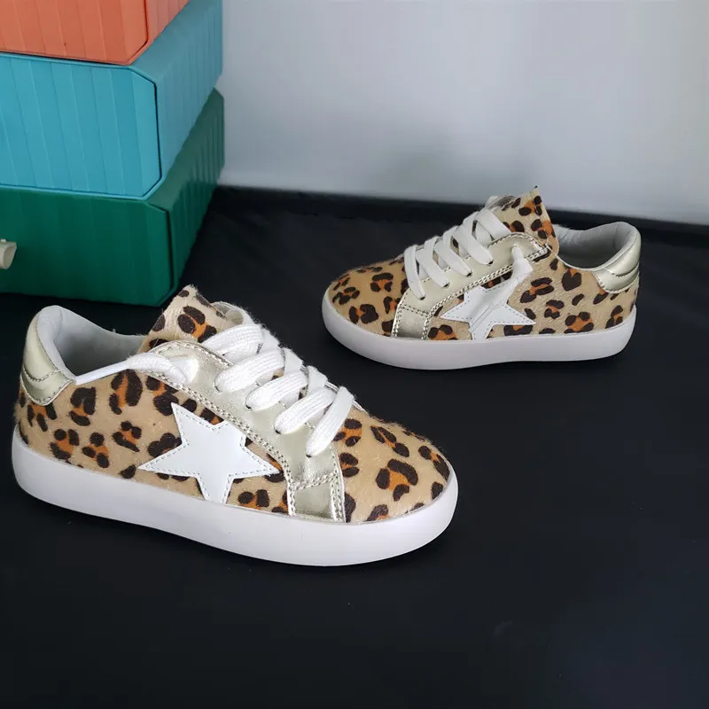 KIDS Girls Boys Spring Autumn Fashion Casual Color Matching Leopard Breathable Star Board Shoes