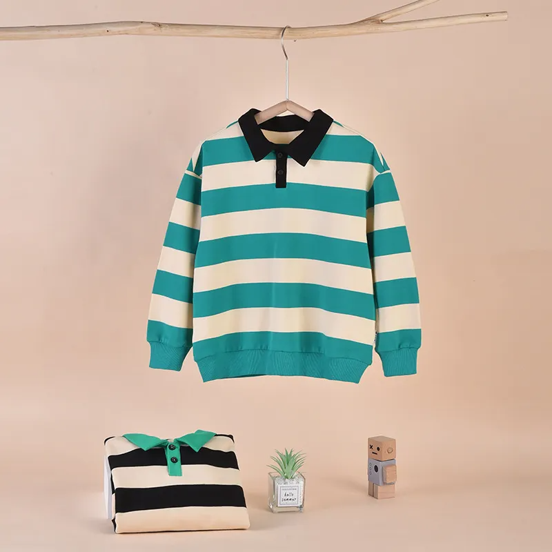 Children Kids Toddlers Fashion Boys Girls Striped Long Sleeve Polo Shirt