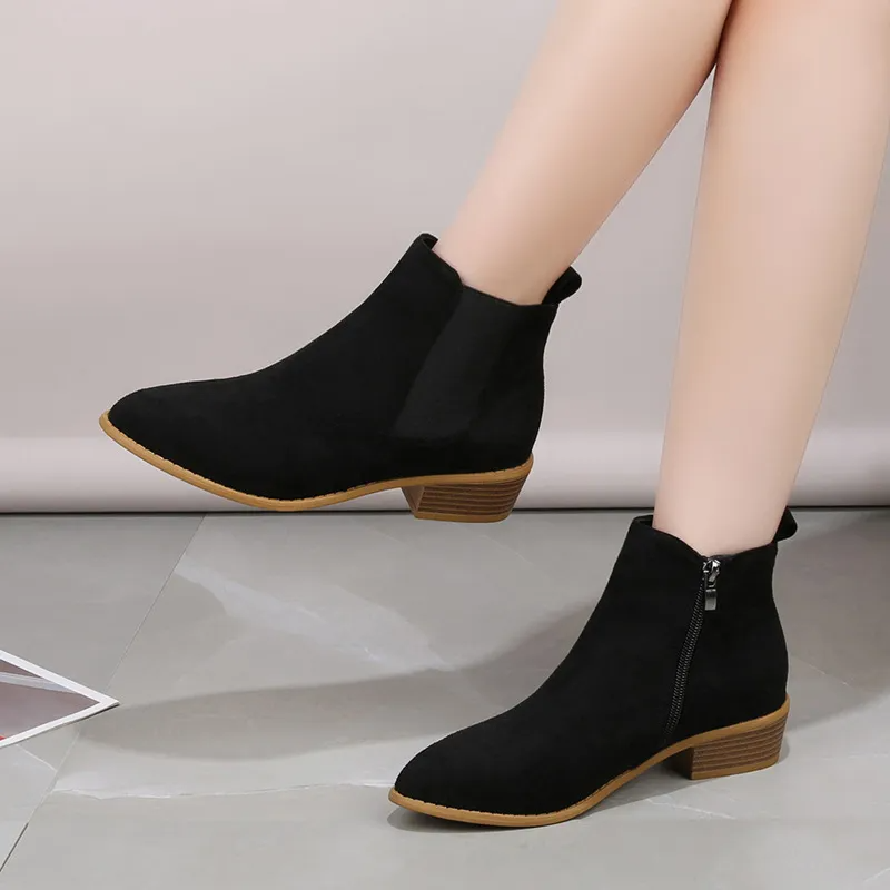 Women Fashion Plus Size Suede Pointed Toe Side Zipper Short Boots