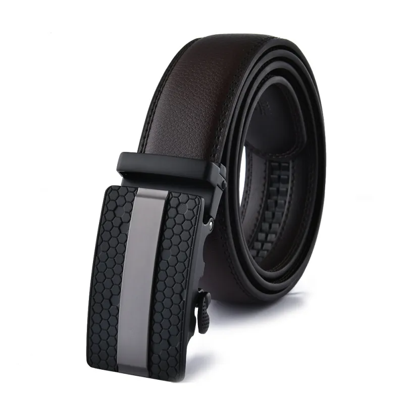 Men Fashion Casual Business Solid Color Leather Metal Buckle Belt