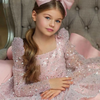 Toddler Girls Fashion Party Cute Bow Sequins Long Sleeve U Neck Tutu Princess Dress