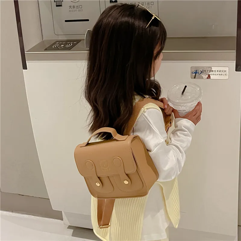 Kids Boys Girls Fashion Casual Cute Preppy Solid Color PU Bear Pattern Magnetic Button Backpacks Bags