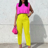 Women Fashion High Waist Casual Office Chic Solid Color Straight Pants