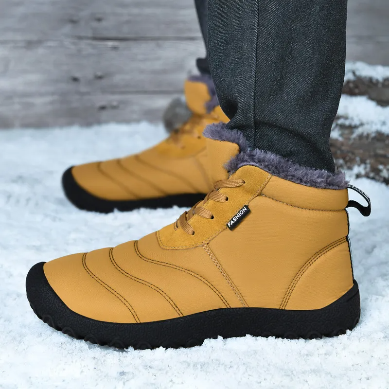 Men Winter Solid Color Round-Toe Flat Shots Lace-Up Slip On Snow Ankle Boots