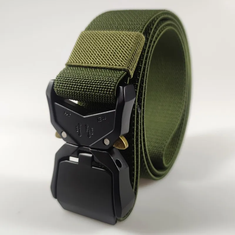 Men Fashion Casual Outdoor Solid Color Metal Buckle Tactical Woven Nylon Belt