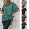 Casual Women Summer Solid Color Dolman Sleeve Hem Knotted Loose Top Blouse