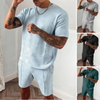 Men Basic Short Sleeve Round Neck Plaid T-Shirt And Shorts Two-Piece Set