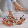 Women Fashion Plus Size Printed Rhinestone Round-Toe Sandals