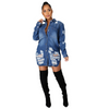 Women Fashion Personality Ripped Single Breasted Long Sleeve Denim Jacket