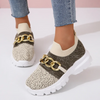 Women Fashion Plus Size Color Block Metal Chain Thick-Soled Breathable Fly-Woven Sneakers