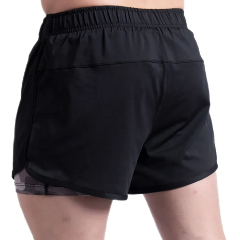 Men Casual Elastic Quick-Drying Fake Two-Piece Sports Shorts