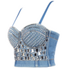 Women Fashion Rhinestone Denim Camisole