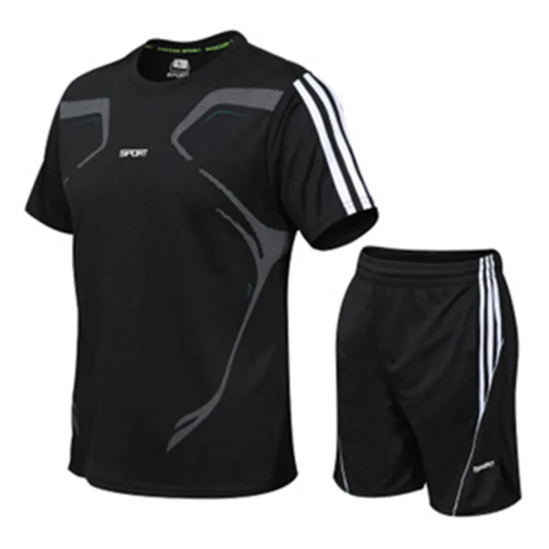 Men Plus Size Sporty Short Sleeve Round Neck Stripe Printed T-Shirt And Shorts Two-Piece Set