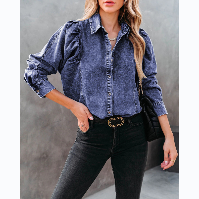 Women Autumn Winter Vintage Casual Fashion Loose Street Long-Sleeved Denim Blouse