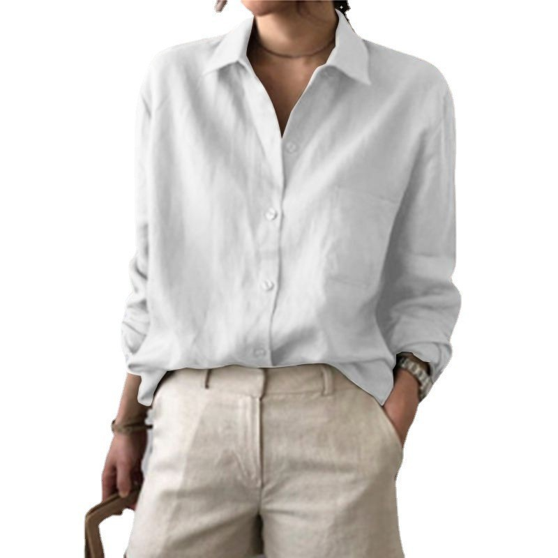 Solid Color Fashion Women Basic Solid Color Lapel Shirt Office Blouse