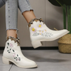 Women Fashion Plus Size Floral Embroidery Pointed Toe Short Boots