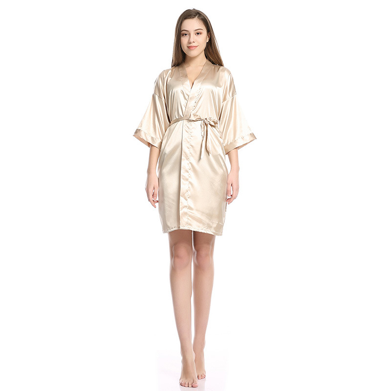 Women Solid Color Mid-Length Homewear Sleep-Robe
