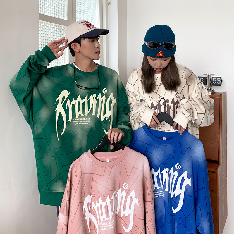 Unisex Fashion Round Neck Long Sleeve Letter Print Loose Sweatshirt