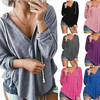 Plus Size Women Casual V Neck Hoodie Long Sleeve Workout Top