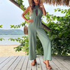 Women Cross Halter Strap Open Back Jumpsuit