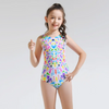 Kids Girls Geometric All Over Print Backless Cut Out One Piece Swimwear