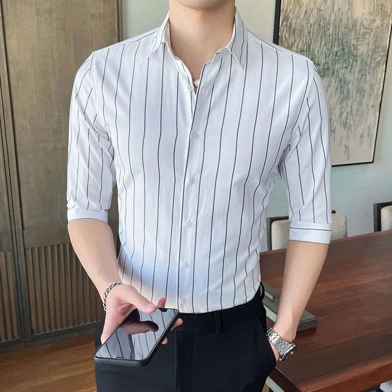 Men'S Fashion Lapel Stripe Slim Shirt