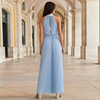 Women Solid Color Halter Neck Pleated Waist Fashion Wide Leg Jumpsuit